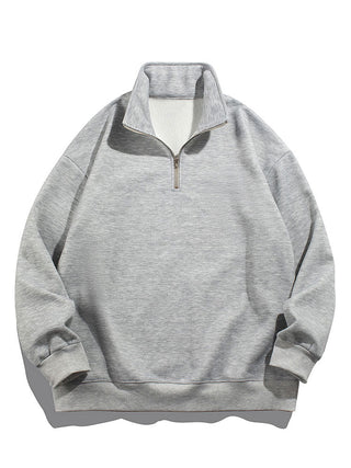 Men's Teddy Fleece Half Zip Sweatshirt in grey, Relaxed Fit Warm Pullover