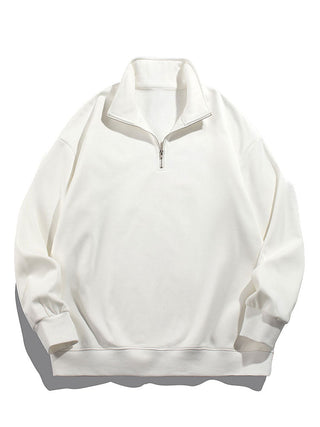 Men's Teddy Fleece Half Zip Sweatshirt in white, Relaxed Fit Warm Pullover