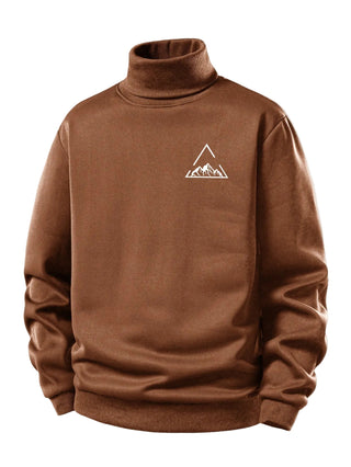 Men's Teddy Fleece Lined Turtleneck Sweatshirt – Warm Regular Fit - Brown