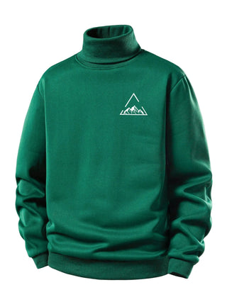 Men's Teddy Fleece Lined Turtleneck Sweatshirt – Warm Regular Fit - Dark Green