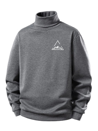 Men's Teddy Fleece Lined Turtleneck Sweatshirt – Warm Regular Fit - Grey