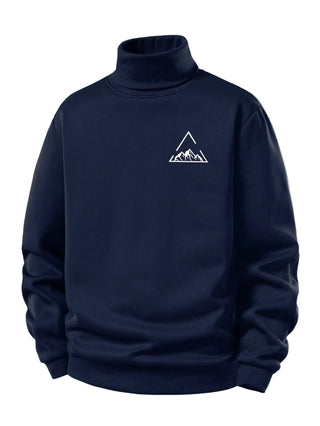 Men's Teddy Fleece Lined Turtleneck Sweatshirt – Warm Regular Fit - Navy