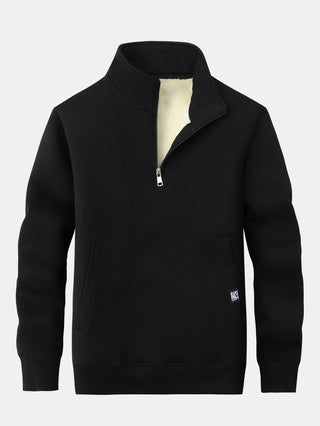 Men's Teddy Fleece Quarter-Zip Sweatshirt – Warm Pullover - Black