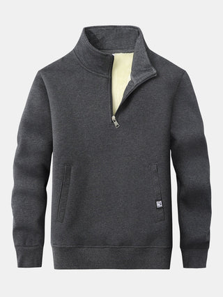 Men's Teddy Fleece Quarter-Zip Sweatshirt – Warm Pullover - Dark Grey