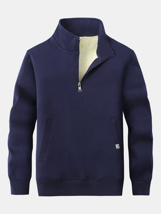 Men's Teddy Fleece Quarter-Zip Sweatshirt – Warm Pullover - Navy