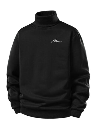 Men's Teddy Fleece Roll Neck Sweatshirt – Warm Casual Pullover - Black