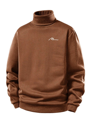 Men's Teddy Fleece Roll Neck Sweatshirt – Warm Casual Pullover - Brown