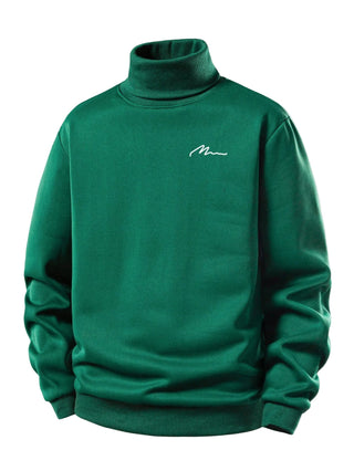 Men's Teddy Fleece Roll Neck Sweatshirt – Warm Casual Pullover - Dark Green