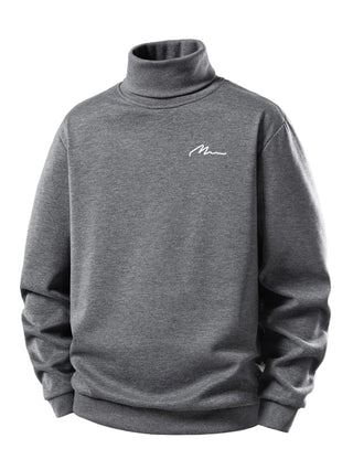 Men's Teddy Fleece Roll Neck Sweatshirt – Warm Casual Pullover - Grey