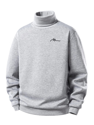 Men's Teddy Fleece Roll Neck Sweatshirt – Warm Casual Pullover - Light Grey