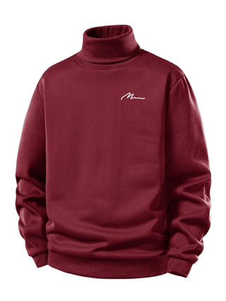 Men's Teddy Fleece Roll Neck Sweatshirt – Warm Casual Pullover - Wine Red