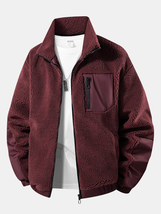 Men's Teddy Fleece Zip Jacket – Warm Regular Fit - Wine Red