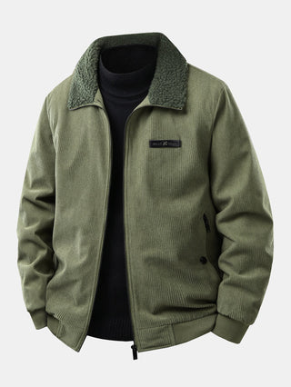 Men's Teddy Lined Corduroy Jacket in army green, Regular Fit