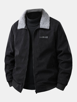 Men's Teddy Lined Corduroy Jacket in black, Regular Fit