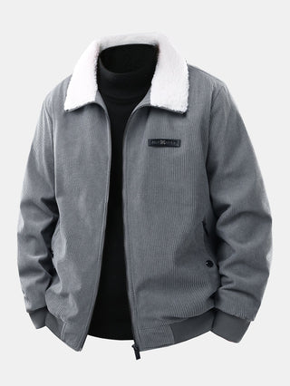 Men's Teddy Lined Corduroy Jacket in grey, Regular Fit