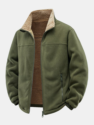 Men's Teddy-Lined Polar Fleece Jacket in olive green, Relaxed Fit