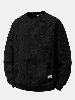 Men's Textured Jacquard Crew Neck Sweatshirt – Relaxed Fit - Black