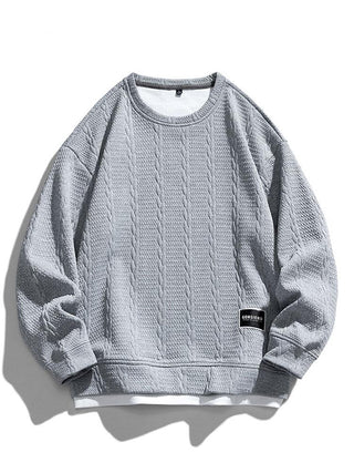 Men's Textured Jacquard Crew Neck Sweatshirt – Relaxed Fit - Grey