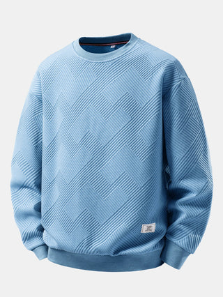 Men's Textured Jacquard Crew Neck Sweatshirt – Relaxed Fit - Light Blue