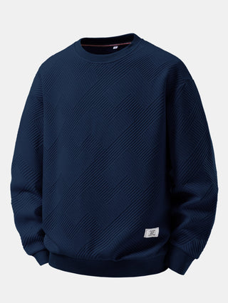 Men's Textured Jacquard Crew Neck Sweatshirt – Relaxed Fit - Navy