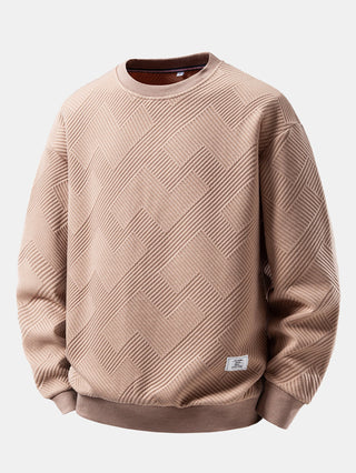 Men's Textured Jacquard Crew Neck Sweatshirt – Relaxed Fit - Taupe