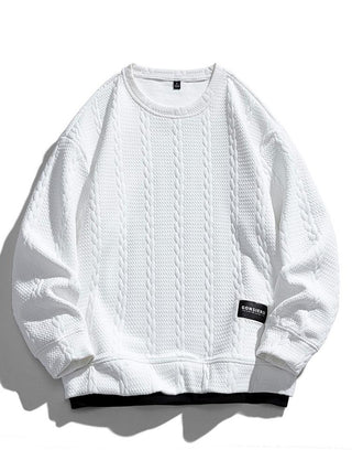 Men's Textured Jacquard Crew Neck Sweatshirt – Relaxed Fit - White