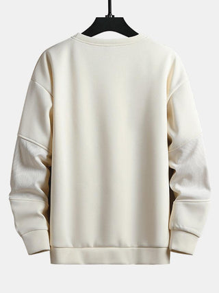 Men's Textured Patchwork Crew Neck Sweatshirt – Relaxed Fit Pullover