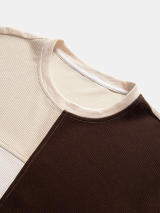 Men's Textured Waffle Sweatshirt with Patchwork Panels – Relaxed Fit
