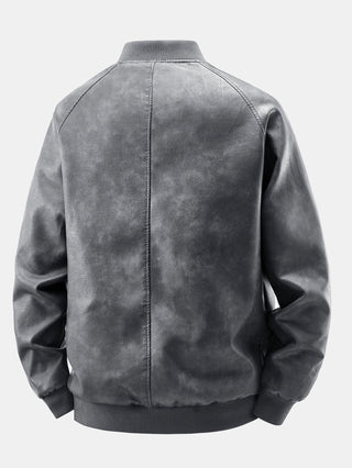 Men's Vintage Washed Faux Leather Bomber Jacket - Relaxed Fit