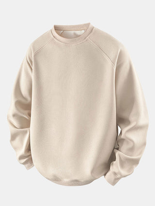 Men's Waffle Textured Crew Neck Sweatshirt – Relaxed Fit - Beige