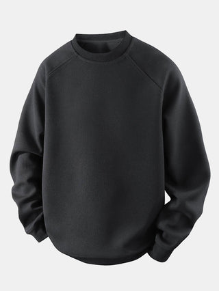 Men's Waffle Textured Crew Neck Sweatshirt – Relaxed Fit - Black