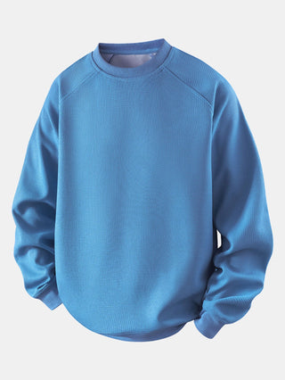 Men's Waffle Textured Crew Neck Sweatshirt – Relaxed Fit - Blue