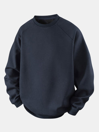 Men's Waffle Textured Crew Neck Sweatshirt – Relaxed Fit - Navy