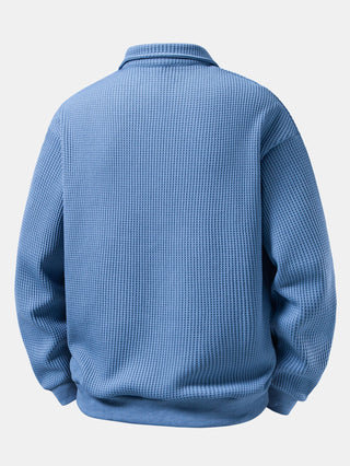 Men's Waffle Textured Polo Sweatshirt – Relaxed Fit Long Sleeve