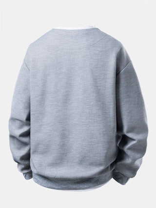 Men's Waffle Textured Sweatshirt – Relaxed Fit Crew Neck