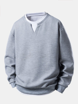 Men's Waffle Textured Sweatshirt – Relaxed Fit Crew Neck - Grey