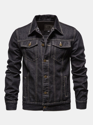 Men's Washed Denim Trucker Jacket – Regular Fit Cotton - Black