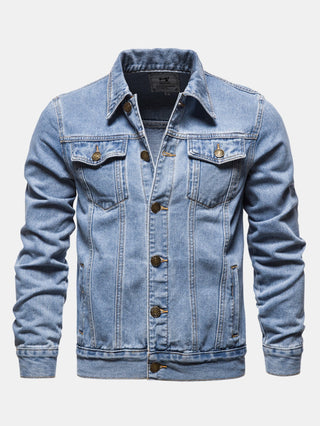 Men's Washed Denim Trucker Jacket – Regular Fit Cotton - Light Blue