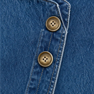 Women's Asymmetric Denim Jacket - Angled Button Stand Collar