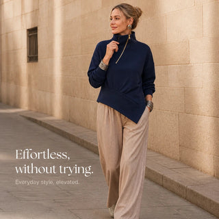 Women's Asymmetric Diagonal-Zip High-Neck Sweatshirt - Relaxed Fit