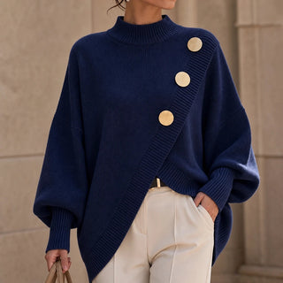 Women's Asymmetric Mock-Neck Knit Sweater - Effortless Layering