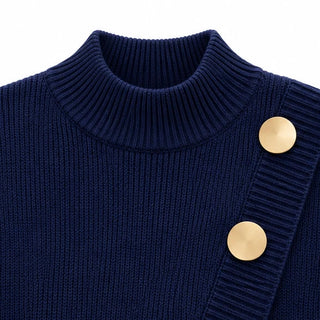 Women's Asymmetric Mock-Neck Knit Sweater - Effortless Layering