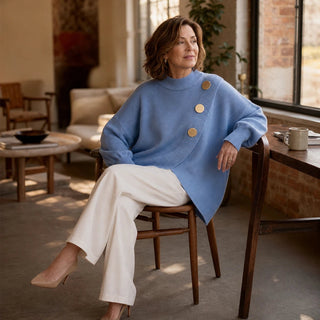 Women's Asymmetric Mock-Neck Knit Sweater - Effortless Layering