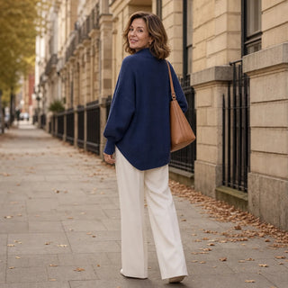 Women's Asymmetric Mock-Neck Knit Sweater - Effortless Layering