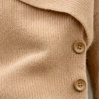 Women's Asymmetrical Fold-Over Collar Knit Sweater - Relaxed Fit