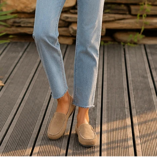 Women's Brown Backless Round-Toe Flat Shoes - Beige