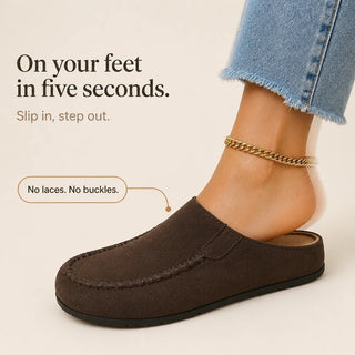 Women's Brown Backless Round-Toe Flat Shoes