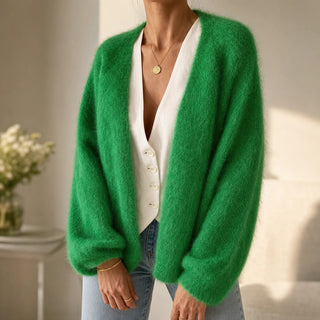 Women's Brushed Mohair Cardigan - Open Front Relaxed Fit