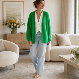 Women's Brushed Mohair Cardigan - Open Front Relaxed Fit