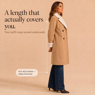 Women's Camel Sherpa-Lined Winter Coat - Below-the-Knee